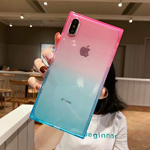 Product Cover iPhone Xs Max Square Case,Tzomsze Clear Case Cute Gradient Slim Silicone Transparent Reinforced Corners TPU Cushion Cover Case for iPhone Xmax [6.5 inch]-Pink Green