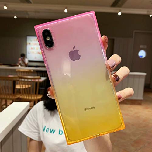 Product Cover iPhone Xs Max Case for Girls,Tzomsze Clear Square Case Cute Gradient Slim Silicone Transparent Reinforced Corners TPU Cushion Cover Case for iPhone Xmax [6.5 inch]-Pink Yellow