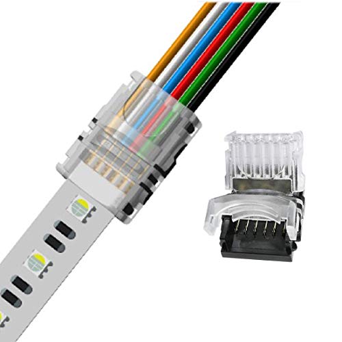 Product Cover RGBWW 6 Pin LED Strip Connectors 12mm RGB+CCT Connector - DIY Strip to Wire Solderless Quick Connection for 12v 24v Waterproof IP65 RGBCCT Led Strip Lights (Pack of 10)