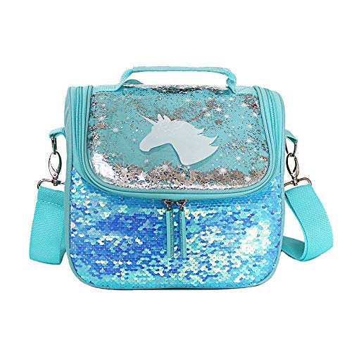 Product Cover Unicorn Lunch Bag for Girls Sequin Lunch Box for School with Adjustable Detachable Strap