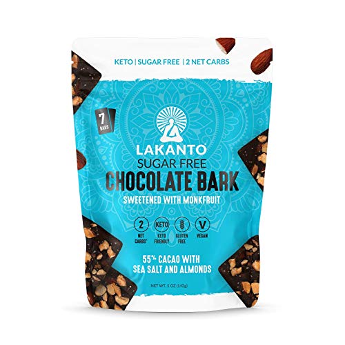 Product Cover Lakanto Sugar-Free Chocolate Bark, 55% Dark Cacao with Almonds and Sea Salt, Keto (5 Ounce)