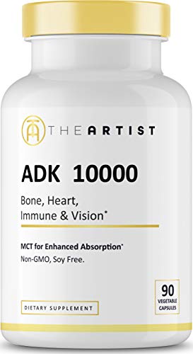 Product Cover The Artist ADK 10000 Vitamin with MCT Absorption Enhancer, High Potency Vitamins A 10000 IU D3 K1 K2 (MK4 and MK7), Supplement for Heart Bone Vision and Immune, No Soy Non-GMO, 90 Capsules