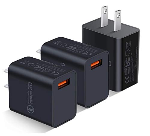 Product Cover [3-Pack] Quick Charge 3.0 Wall Charger,18W QC 3.0 USB Wall Charger Adapter Fast Charging Block Compatible Wireless Charger Compatible with Samsung Galaxy S10 S9 S8 Plus S7 S6 Edge Note 9, LG, Kindle