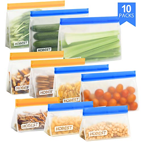 Product Cover Reusable Storage Bags,Hobest 4 Stand Up Sandwich Bags, 3 BPA Free Snack Bags for Kids, 3 Leakproof Freezer Bags for Lunch 10 Pack