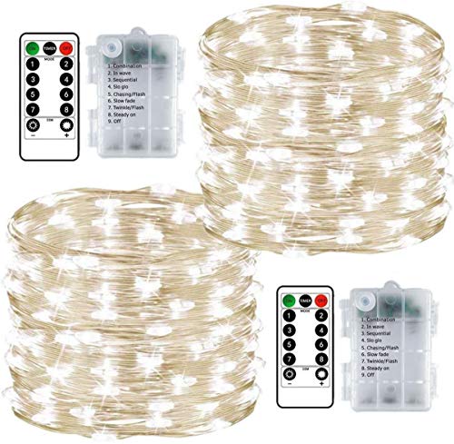 Product Cover Fairy Lights Battery Christmas String Lights 2 Pack 33 Feet 100 LED, Upgraded 8 Modes Waterproof Copper Wire Lights with Remote Twinkle Starry String Lights for Bedroom Christmas Decor