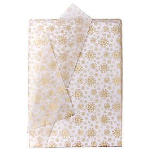 Product Cover RUSPEPA Gift Wrapping Tissue Paper - Gold Snowflake Print White Tissue Paper for DIY Crafts,Pack Bags - 19.5 x 27.5 inches -25 Sheets