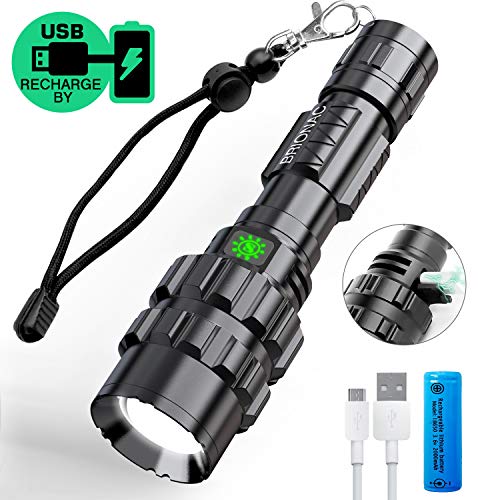 Product Cover Brionac LED Rechargeable Flashlight High Lumens, Super Bright Waterproof Flashlights Pocket-Sized, 5 Modes, for Camping, Biking, Walking, Outdoor or Gift-Giving (Battery Included)