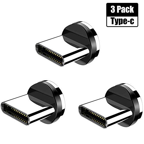Product Cover Magnetic USB Cable Adapter Connector Tips Head for Type c, CAFELE 3 Pack 360°Rotating Magnetic Phone Cable Adapter