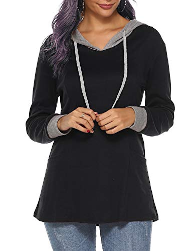 Product Cover Sweetnight Women's Long Sleeve Color Block Pullover Hoodies Pocket Sweatshirt Tunic Tops
