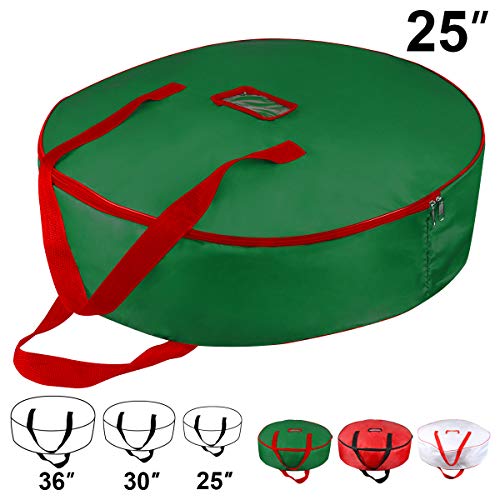 Product Cover Christmas Wreath Storage Bag - Xmas Large Wreath Container - Reinforced Wide Handle and Double Sleek Zipper - Heavy Duty Protect Your Holiday Advent, Garland, Party Decorations and Ornaments 25