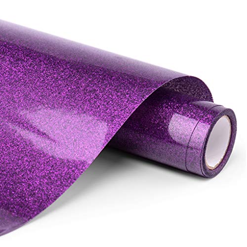 Product Cover PU HTV Vinyl - 12inch x 5feet Glitter Heat Transfer Vinyl roll for Silhouette Cameo & Cricut Easy to Cut, Weed and Transfer, Iron On Htv Vinyl Design for T-Shirt, Clothes and Other Textiles (Purple)