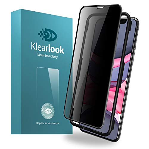 Product Cover Privacy Screen Protector Compatible with iPhone 11 [6.1 Inch] Klearlook Anti Spy Tempered Glass Screen Protector [1 Front Glass+1 Back Fiber] for iPhone 11 Full Coverage/with Easy Install Kit