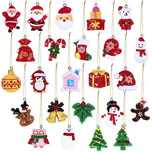 Product Cover Winlyn Christmas Countdown Advent Calendar Ornaments 24 Set Mini Resin Petite Treasures Ornaments Hanging Christmas Tree Ornaments Santa Snowman Gingerbread Man Reindeer Ornaments for Holiday