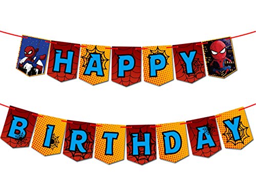 Product Cover Spiderman Theme Happy Birthday Banner Superhero Party Supplies For Kids and Adults Birthday Party Decorations