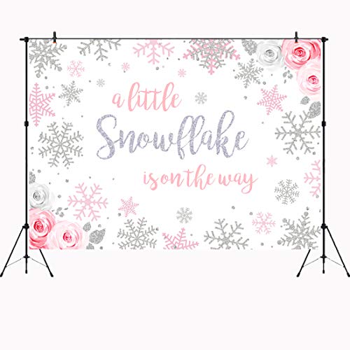 Product Cover Aperturee 7x5ft Christmas Snowflake Photo Backdrop a Little Snowflake is on The Way Floral Photography Backgrounds Baby Shower Birthday Children Party Decoration Photo Booth Studio Props