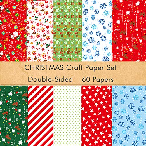 Product Cover FEPITO 60 Sheets Christmas Pattern Paper Set, 14 x 21cm Decorative Paper for Card Making Scrapbook Decoration, 10 Designs