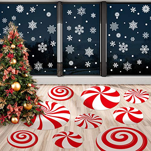 Product Cover Whaline 108 Pcs 2020 New Year winter Sticker Decorations Peppermint Floor Decals Stickers 12 Pcs Large Self-Adhesive Wall Candy Decals and 96 Pcs Snowflake Stickers for new year Decoration Candy Party