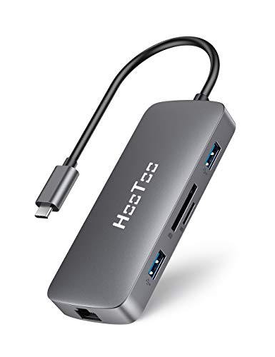 Product Cover HooToo USB C Hub, 8-in-1 USB C Adapter with 4K HDMI, 100W Power Delivery, USB 3.0 Ports, 1Gbps Ethernet Port and SD/TF Card Readers for MacBook/Pro/Air, Type-C Laptops, iPad Pro and More- Space Grey
