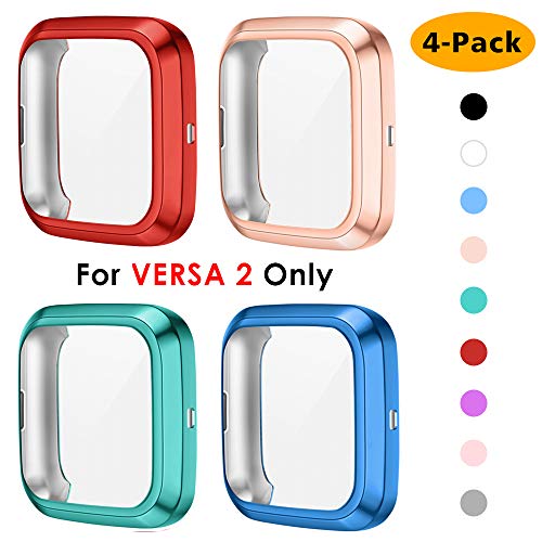 Product Cover NANW 4-Pack Screen Protector Case Compatible with Fitbit Versa 2, TPU Rugged Bumper Case Cover All-Around Protective Plated Bumper Shell Accessories [Scratch-Proof] for Versa 2 Smartwatch