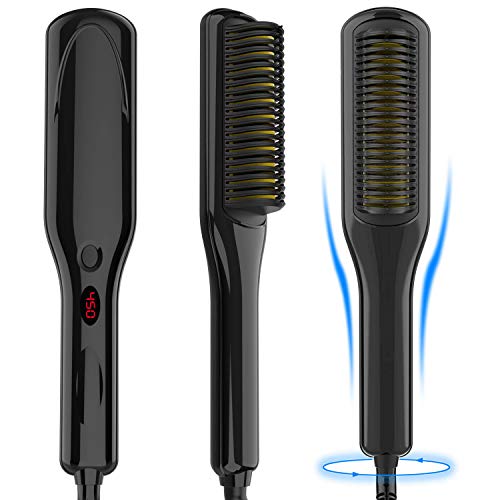 Product Cover Beard Straightener, Ionic Beard Straightener for Men, 3 Temp Settings Heated Hair Straightener for Men & Women, Fast Heating and Anti-Scald, Portable Beard Comb with LED Display for Home & Travel
