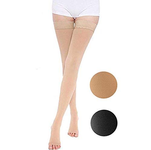 Product Cover TOFLY Thigh High Compression Stockings, Opaque, Firm Support 15-20 mmHg Gradient Compression with Silicone Band, Open Toe Compression Stockings, Treatment Swelling, Varicose Veins, Edema