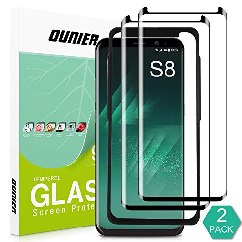 Product Cover OUNIER [2-Pack] Galaxy S8 Screen Protector Tempered Glass [Easy Installation] [Case-Friendly], Samsung S8 Screen Protector with Installation Tray for Galaxy S8