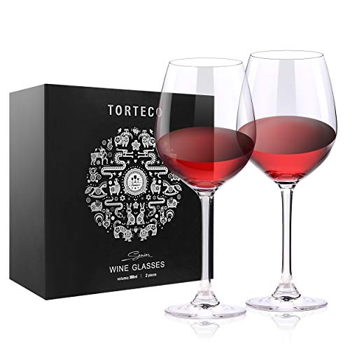 Product Cover Torteco Red Wine Glasses - 15 Ounce - 100% Hand Blown Lead Free Fine Bavarian Crystal Glasses - For Wine Tasting, Birthday, Anniversary or Wedding Gifts - Set of 2