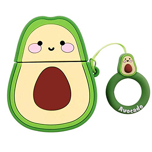 Product Cover Maxjoy Compatible with Airpods Case 2&1 Cute 3D Lovely Fruit Shape Avocado Cartoon Design Silicone Protective Cover, Soft Silicone Airpods Case Cover - Avocado