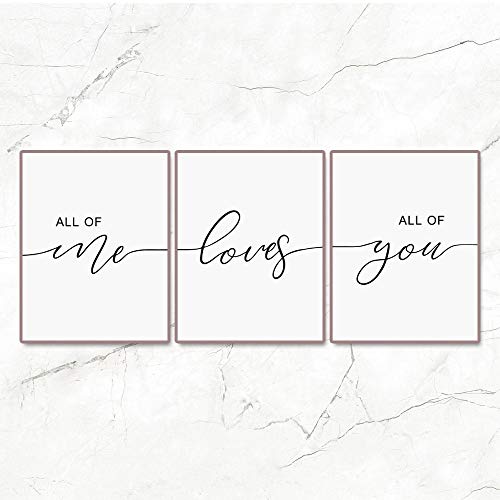 Product Cover Set of 3, All of Me Loves All of You Print Quote, Bedroom Print Set, Minimalist Wall Art, Bedroom Poster, Above Bed Artwork, Home Decor,11x14inch Unframed