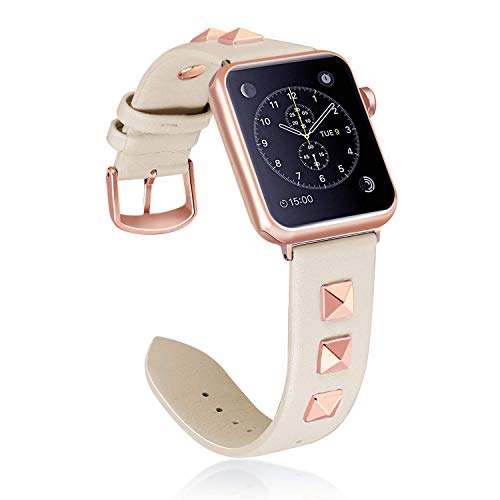 Product Cover FOXROAR Leather Band Compatible with Apple Watch Band 38mm 40mm, Genuine Leather Bling Dressy Designer Sport Bands Compatible with iWatch Apple Watch Series 5 4 3 2 1, Beige