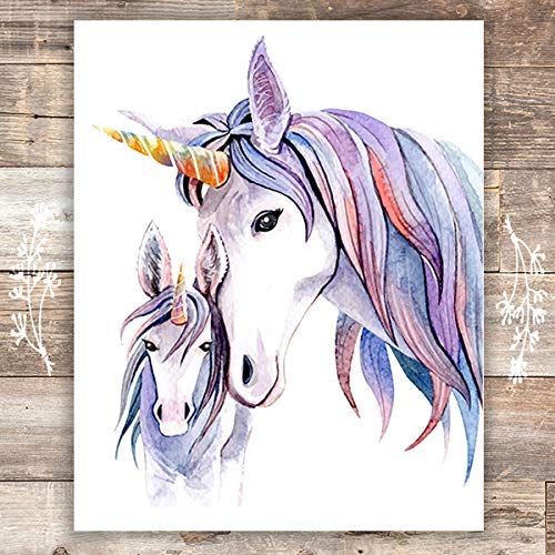 Product Cover Unicorn Mother and Daughter Wall Decor For Girls Room - Art Print - Unframed - 8x10