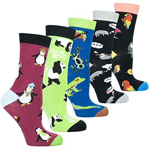 Product Cover Socks n Socks Women's Girls 5pk Novelty Funny Crazy Cute Fun Crew Socks Gift Box