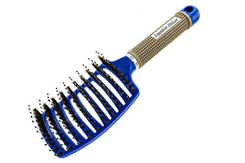 Product Cover Sapphire Deluxe Premium Vent Boar Bristle Hair Brush Vented Detangling Oversize Hair Brush for Thick Long Curly Hair, Curved Fast Blow Drying Brush for Women & Men (Blue)