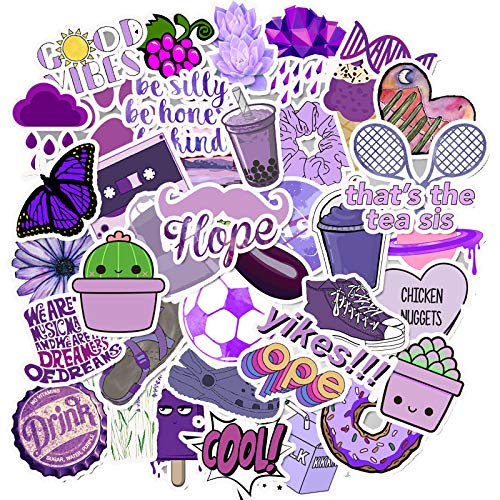 Product Cover Mai Zi Vsco Stickers for Water Bottles 50 pcs Laptop Stickers Waterproof Stickers Pack Cute Aesthetics Stickers for Teens Girls (50 Pieces Purple)
