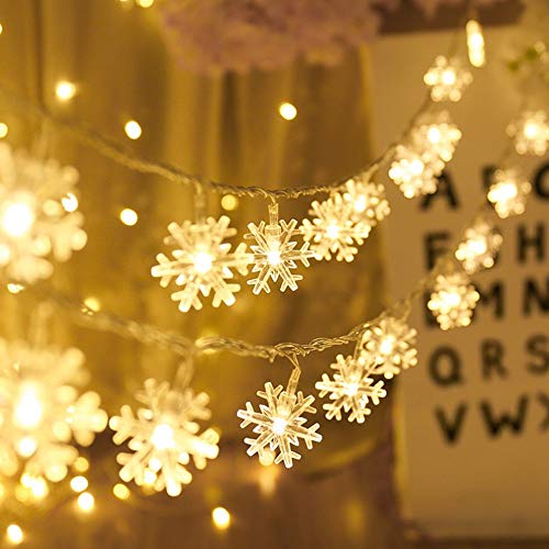Product Cover Christmas String Lights, 16 ft 40 LED Fairy Lights Battery Operated Waterproof for Xmas Garden Patio Bedroom Party Decor Indoor Outdoor Celebration Lighting, Warm White (Snowflake)
