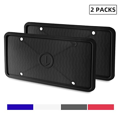 Product Cover ZAKAA 2 Pack License Plate Frame,Premium Silicone Material, Rust-Proof,Rattle-Proof,Weather-Proof(Black)