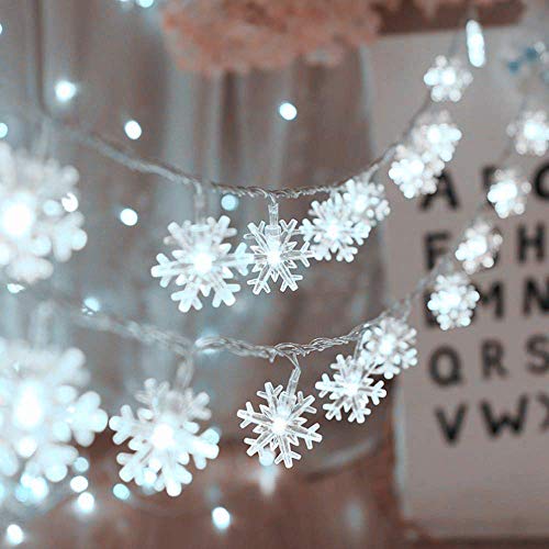 Product Cover Christmas Lights,Snowflake String Lights 19.6 ft 40 LED Fairy Lights Battery Operated Waterproof for Xmas Garden Patio Bedroom Party Decor Indoor Outdoor Celebration Lighting, Warm White