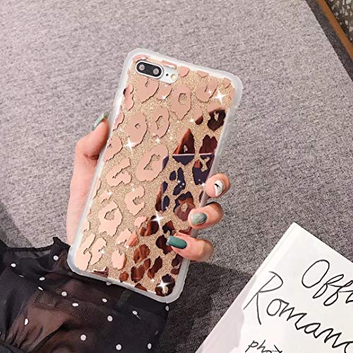Product Cover iPhone 8 Plus Case/iPhone 7 Plus Case,Luxury Sparkle Bling Translucent Leopard Print Soft Silicone Phone Case Back Cover for Girls Women for iPhone 8/7 Plus(Leopard/Golden)