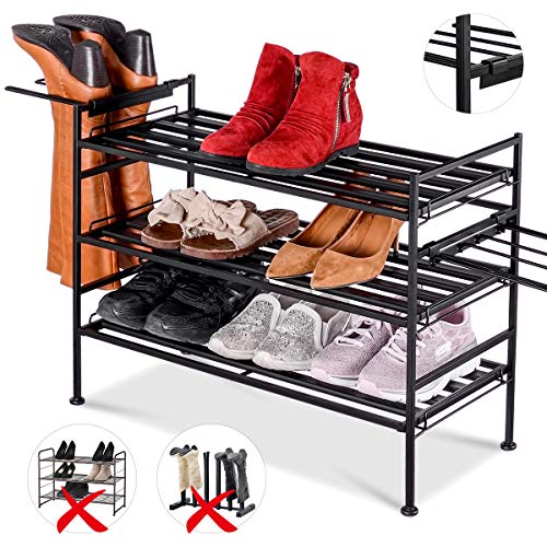 Product Cover Stackable Shoe Rack ,Boot Rack Expandable, Boot Rack for 3 pairs of boots, Free Stand Storage Shelf Stackable Shoes Rack Storage Shelf for Boots Heels Bag Holder Ideal for Entryway Hallway and More