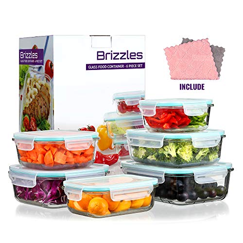 Product Cover Brizzles Glass Food Storage Containers-Airtight Meal Prep Glass Containers with Locking Lids,Shatterproof Glass Lunch Containers,Oven,Microwave,Dishwasher Safe（BPA Free,FDA approved）