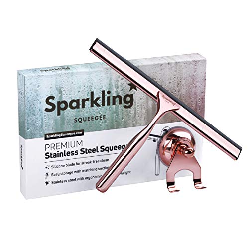 Product Cover Sparkling Shower Squeegee - Rose Gold Wiper Tool with Matching Suction Cup Hanger - Strong Flexible 10