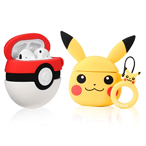 Product Cover Lupct (Pikacu & Elf Ball) Case for Airpods 1/2 Cute Soft Silicone,Cartoon 3D Fun Animal Pattern Cover for Girls Kids Teens Character Design Airpod Funny Kawaii Cases for Air pods (2 Pack)