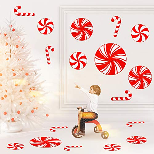 Product Cover Gejoy 16 Pieces Peppermint Floor Decals Stickers and Christmas Candy Canes Floor Decals Stickers for Christmas Candy Party Winter Holiday Decoration Supplies, Red and White