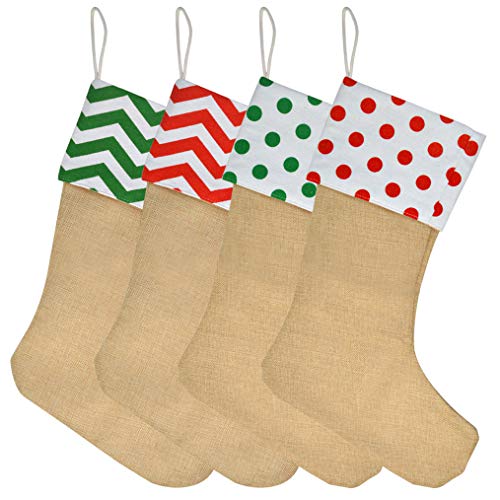 Product Cover obmwang 4 Packs 16 Inch Burlap Christmas Stockings Fireplace Hanging Stockings Xmas Fireplace Hanging Stockings for Christmas Decoration