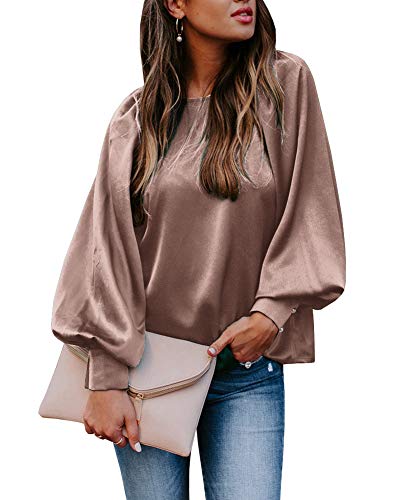Product Cover Caitefaso Women Blouses Long Lantern Sleeve Fall Pullover Shirt Loose fit Solid Tops