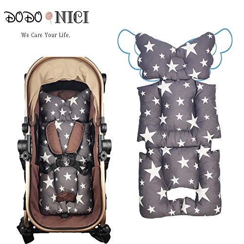 Product Cover Stroller Liner Insert Car Seat Liner Cover, Infant Reversible Cotton Newborn Cushion pad Universal for Baby Carrier pram, Thick Padding, Non Slip, by DODO NICI Grey Star
