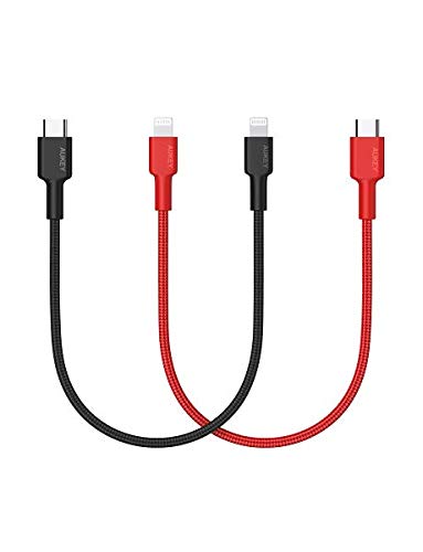 Product Cover AUKEY USB C to Lightning Cable (1ft 2-Pack MFi Certified) Nylon PD Fast Charging Cable Type C to Lightning Charger Compatible with iPhone 11 Pro/X / 8 Plus, iPad Pro 2017, and Other Apple Devices