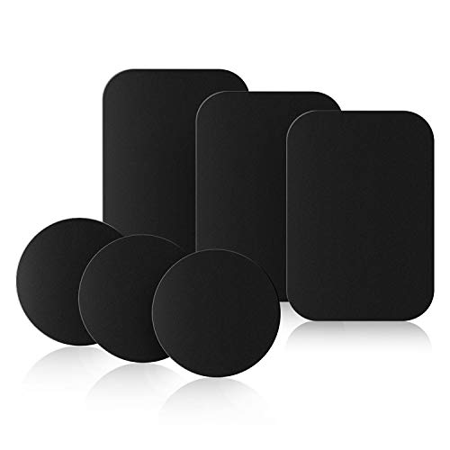 Product Cover Mount Metal Plate 6 Pieces Universal Replacement Plates for Magnetic Phone Car Mount Holder Cradle Stand with Adhesive Sticker, 3 Round and 3 Rectangle Black