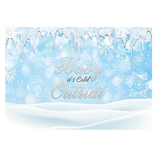 Product Cover Funnytree 7x5ft It's Cold Outside Baby Shower Party Backdrop Winter Wonderland Photography Background Baby Shower Birthday Ice Snowflake Silver Banner Portrait Cake Table Decoration Photo Booth