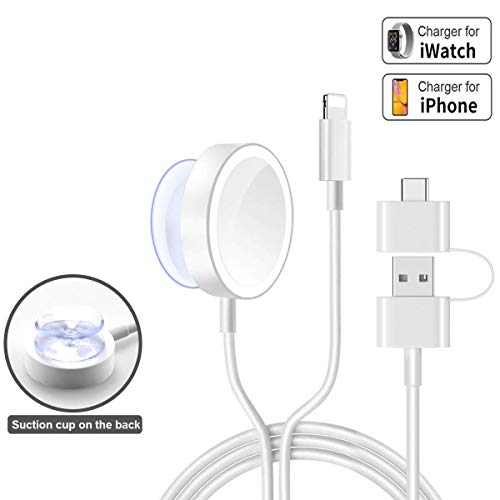 Product Cover (Update Version) uoeos 2 in 1 Wireless Charger for iWatch & iPhone Charger Cable for All iWatch Series 5/4/3/2/1/& iPhone 11/11Pro/11Max/XR/XS/XS Max/X/6-8(5ft/1.5m)(Support USB A/C Port)